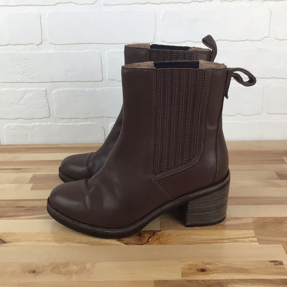 UGG maroon brown leather ankle boots chunky heeled booties rodeo southwestern 6 - Picture 1 of 15